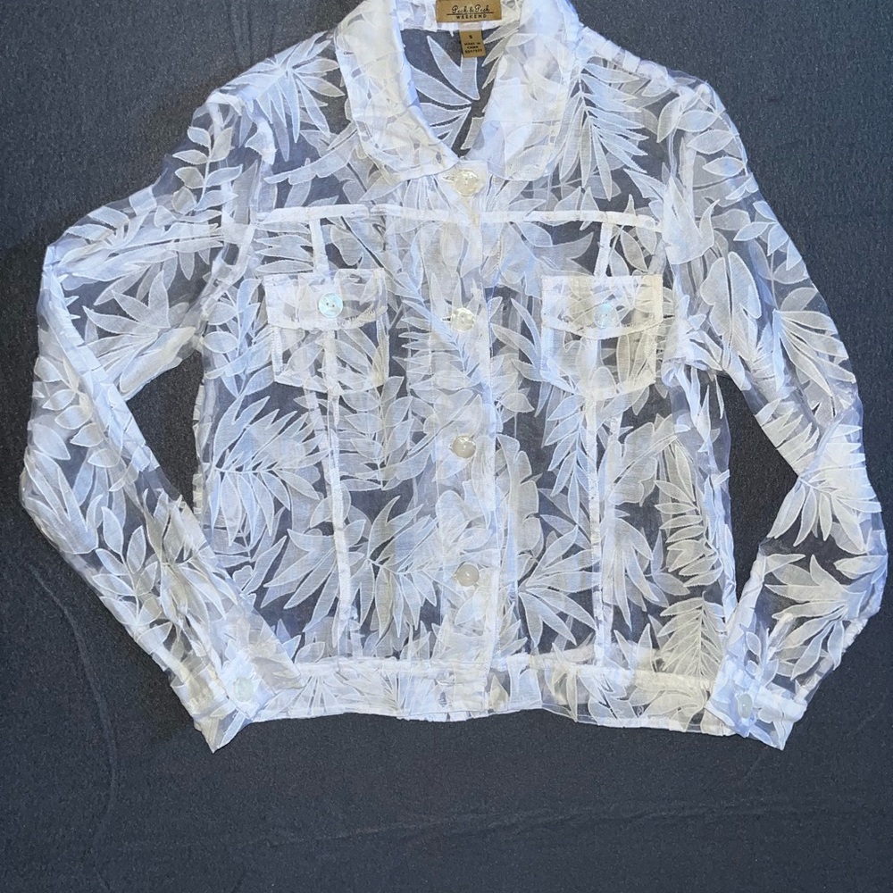 Peck & Peck White‎ Sheer Leaf Jacket Size Small